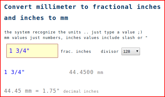 Mm inch clearance convertor