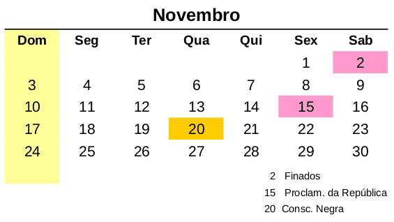 calendário 2024 novembro feriados imprimir a4