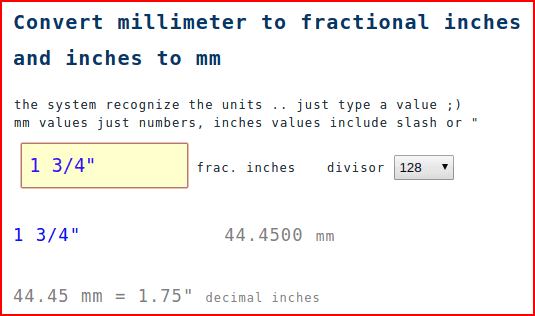 convert millimeters (mm) to fractional inches - decimal inches to millimeters mm calculator